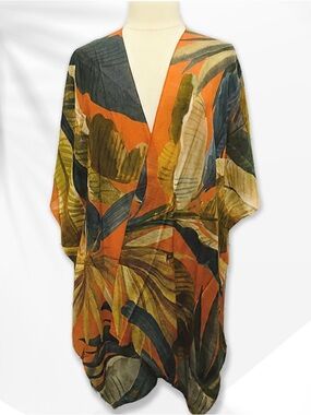 Powder Tropical Leaf Print Kimono OS
